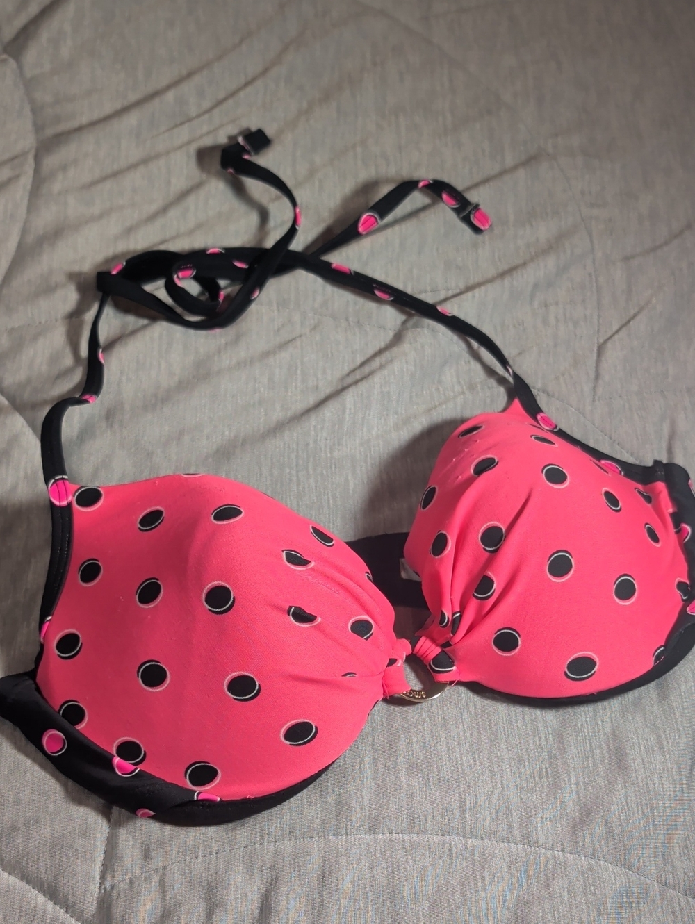 smart & sexy Hot Pink Polka Dot Push-Up Bikini Top with Black Trim